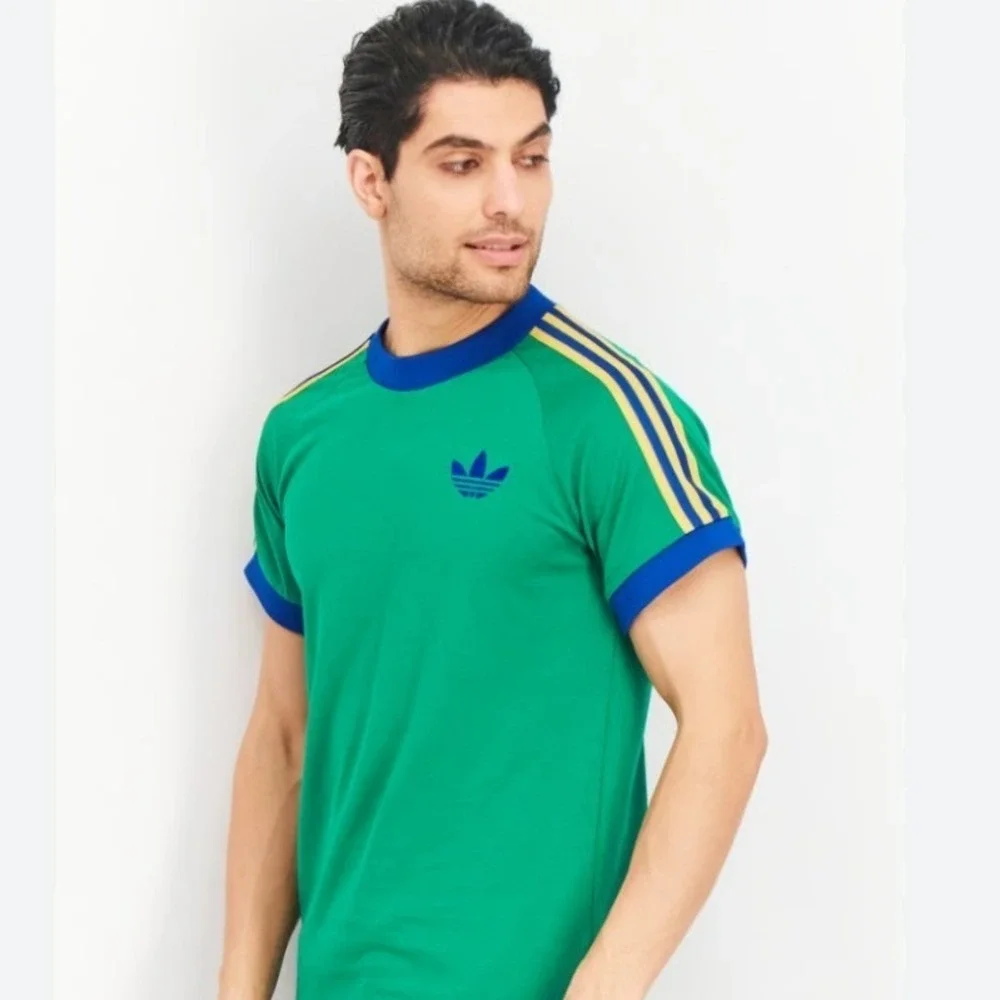 Adidas Originals Men Sportswear Fit Crew Neck Vintage Cali Tee Green Blue M